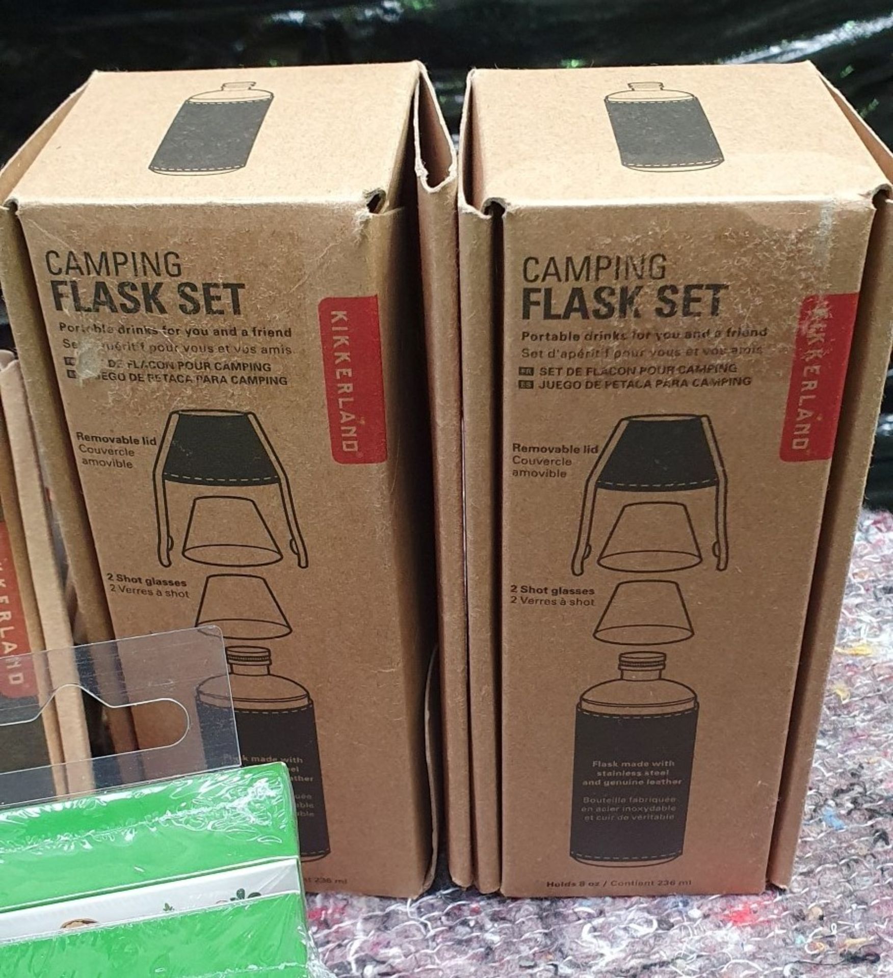 2 x Kikkerland 8oz Leather Clad Camping Flask Sets With Drinking Shot Cups - New Stock - RRP £60 - Image 3 of 5