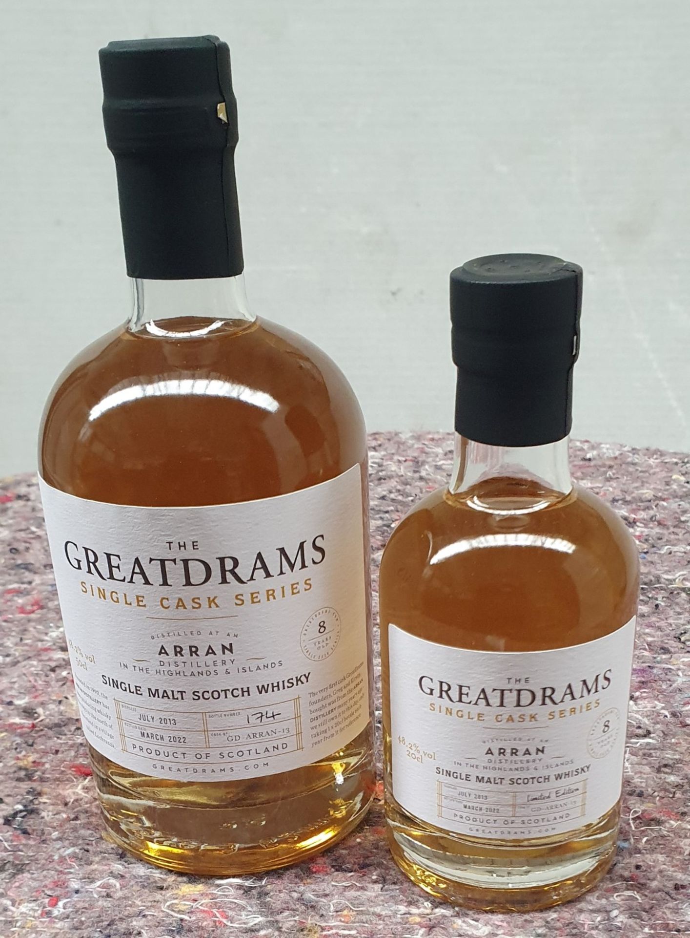 2 x Bottles of Greatdrams Single Cask Series Arran Single Malt Scotch Whisky - Includes 20cl and