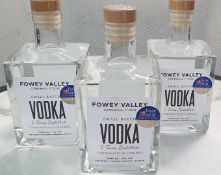 3 x Bottles of Fowey Valley 500ml Vodka - Handcrafted in Cornwall - 40% Volume - New Sealed