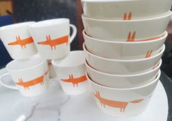 11 x Mr Fox Neutral & Orange Contemporary Dinnerware Items by Scion Living - Includes 5 x Mugs and 6