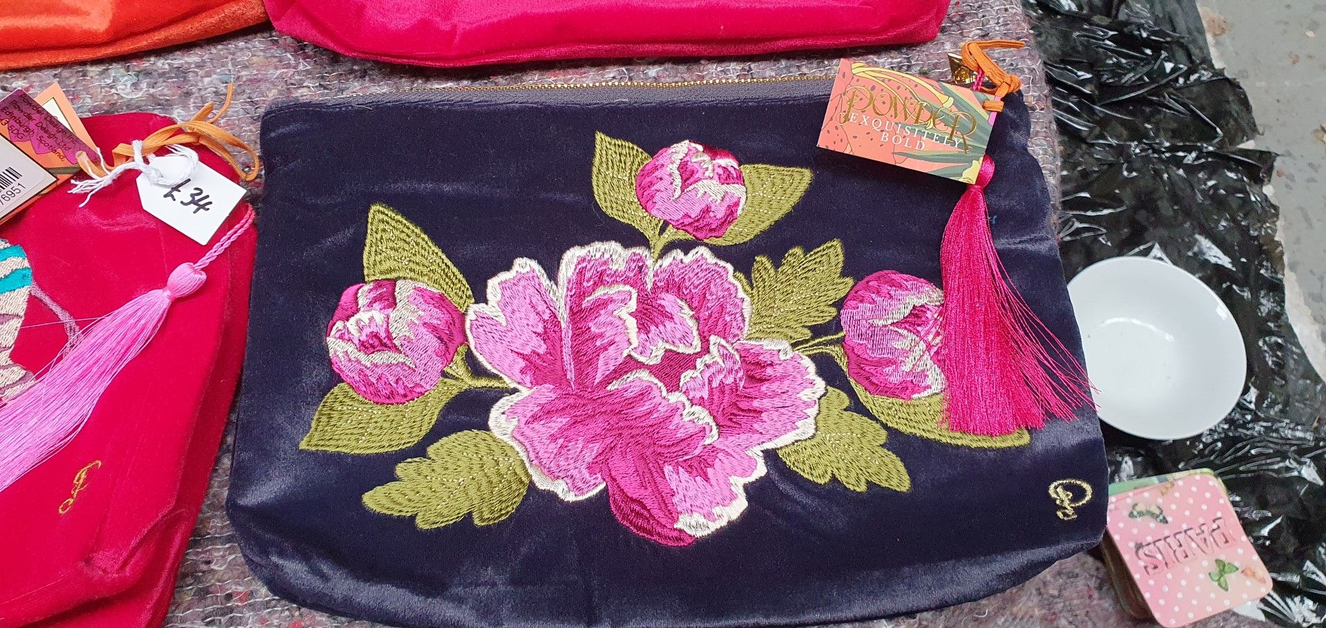 4 x Toiletries Bags By Powder Featuring a Velvet Material and Animal / Floral Stitched Designs - New - Image 3 of 5