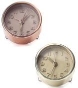 10 x Kikkerland Assorted Mini Metallic Alarm Clock in Gold and Copper - Size: 5 x 5 x 3 cm - New