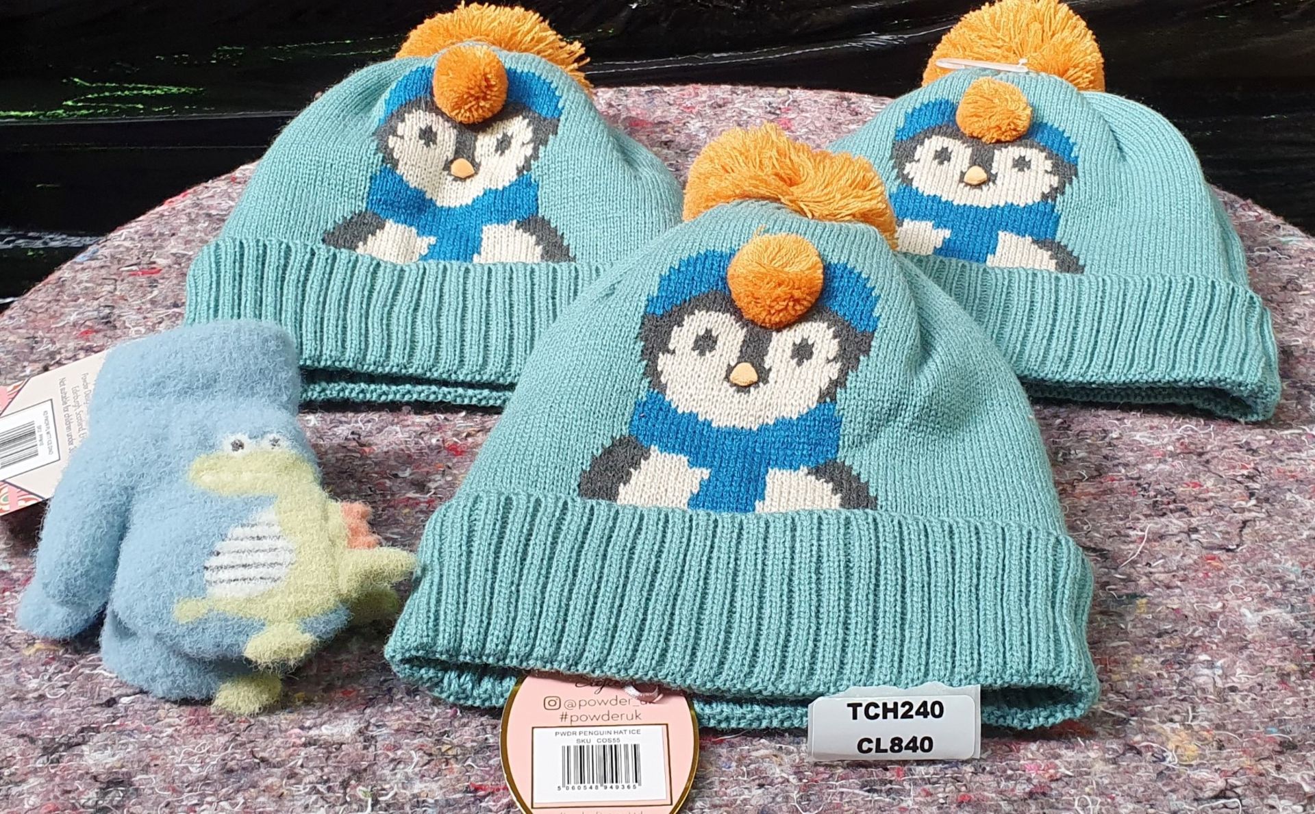 1 x Petite Powder Kids Penguin Bobble Hats and 1 x Pair of Kids Dino Mittens - New Stock - Ref: - Image 2 of 6