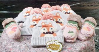 6 x Petite Powder Kids Fox Bobble Hats and 3 x Pairs of Kids Squirrel Mittens - New Stock - Ref: