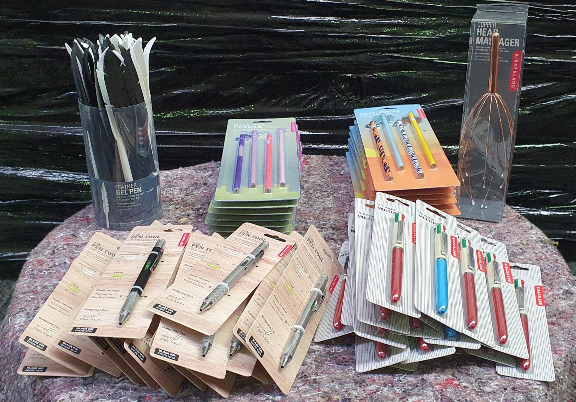 96 x Assorted Kikkerland Stationary Items Including 4 in 1 Pens, Feather Pens, Woodland Pencil Sets,