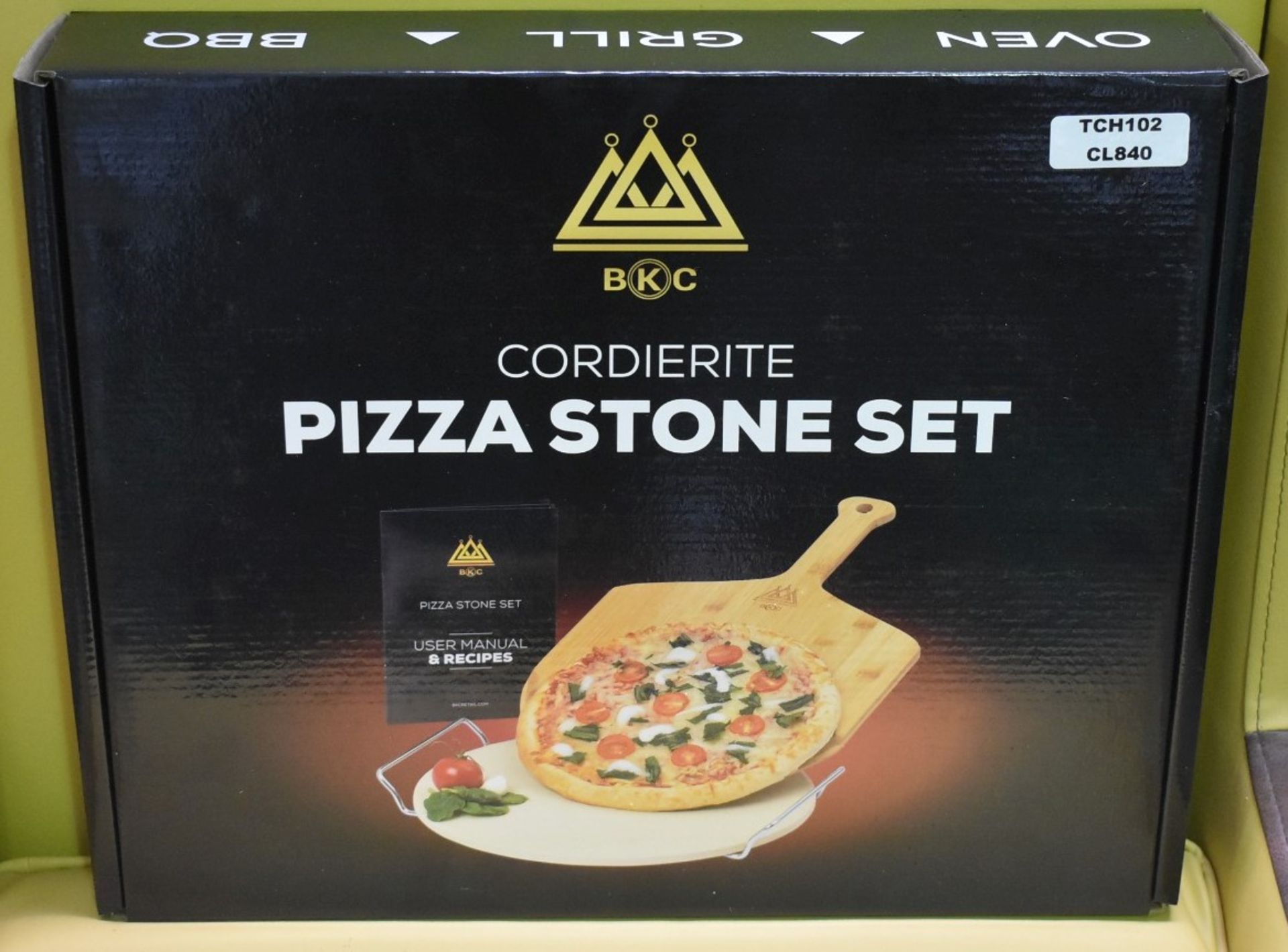 1 x BKC Cordierite Pizza Stone Set - Includes Pizza Stone, Paddle, Wire Rack and Recipe Manual - New - Image 3 of 6