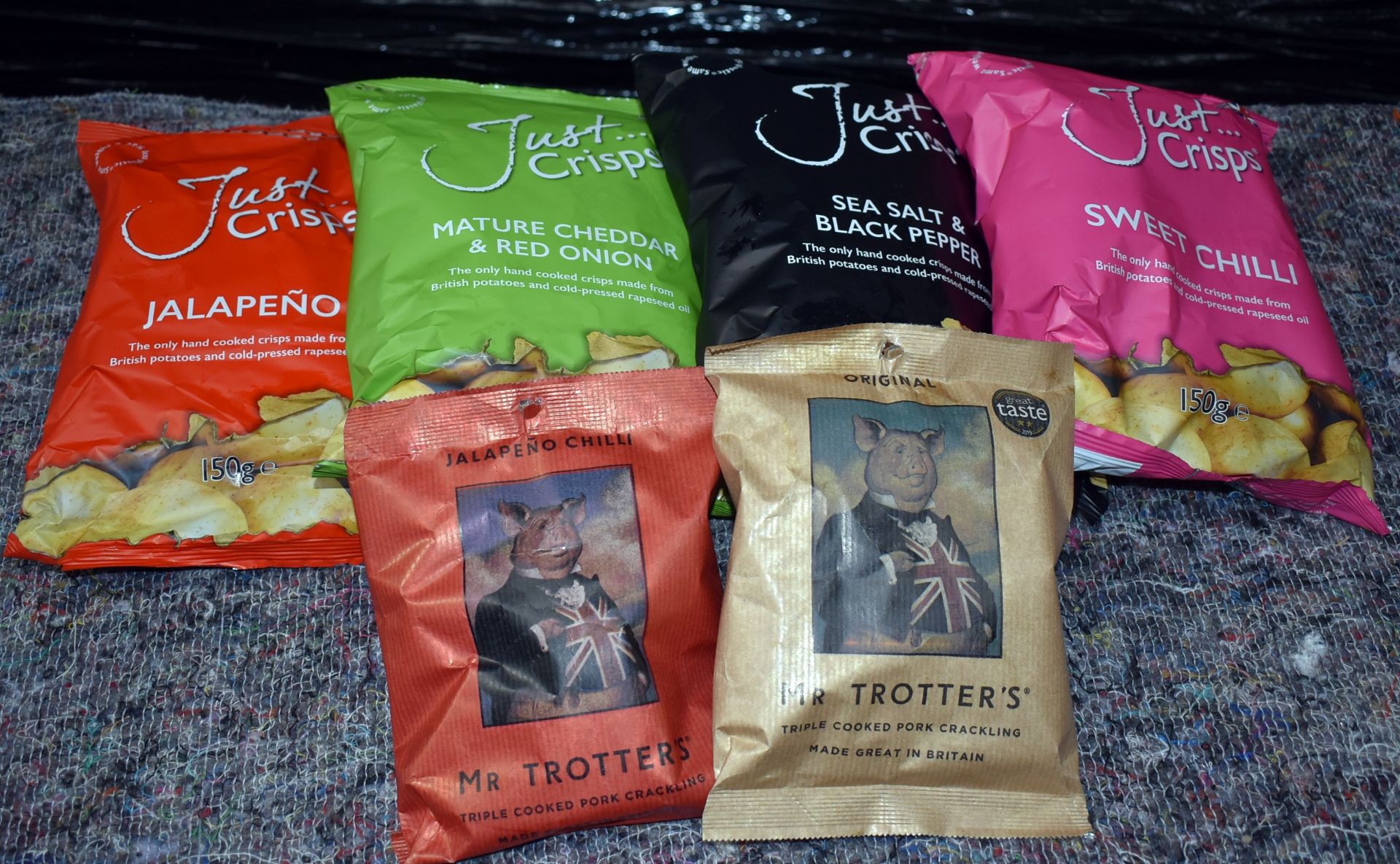 27 x Assorted Consumable Food Products Including JUST Flavoured Crisps and Mr. Trotters Crisps