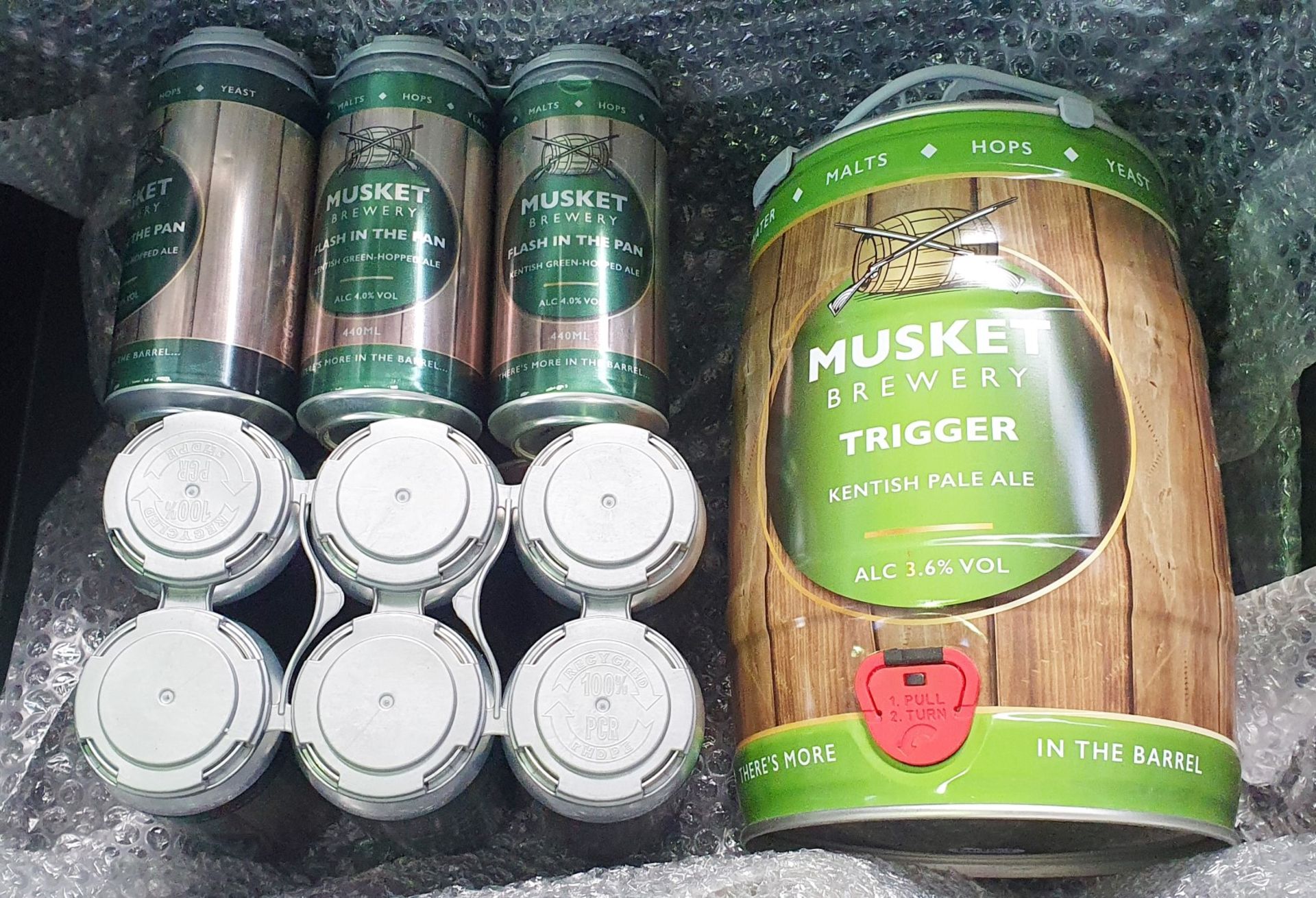 17 x Assorted Ales and Ciders - Includes 5l Barrel of Musket Trigger Ale, 12 x Cans of British Green - Image 2 of 2