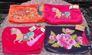 4 x Toiletries Bags By Powder Featuring a Velvet Material and Animal / Floral Stitched Designs - New