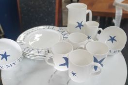 1 x Coastal Themed 14 Piece Dinner Set - By Seakisses, At Home By The Sea - Fine Bone China -