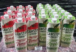 30 x Cawston Press 1L Cartons of Breakfast Juice - Flavours Include Pressed Tomato and Cloudy