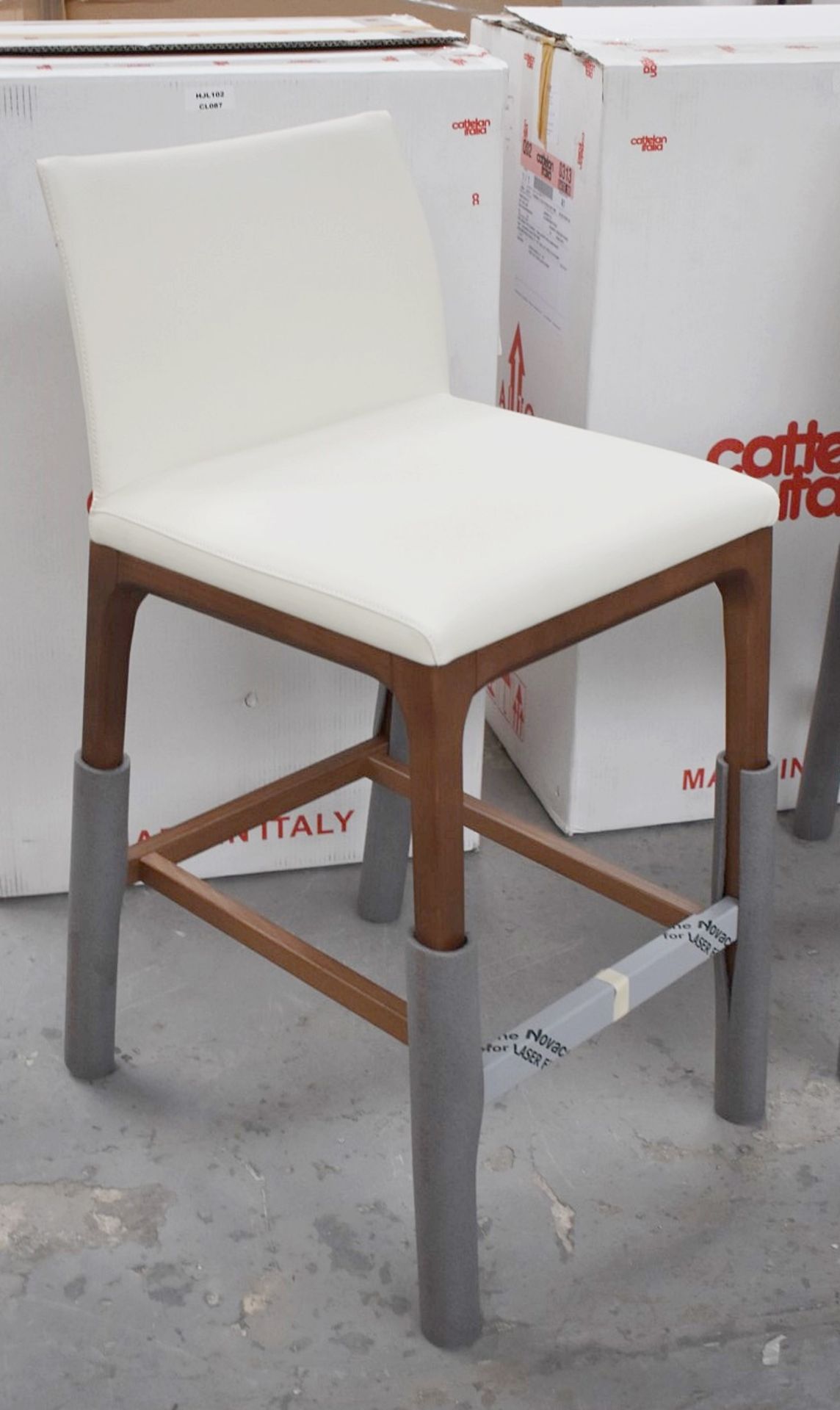 Pair Of CATTELAN ITALIA 'Arcadia' Faux Leather Upholstered Bar Stools, In Pale Cream - Original - Image 2 of 10