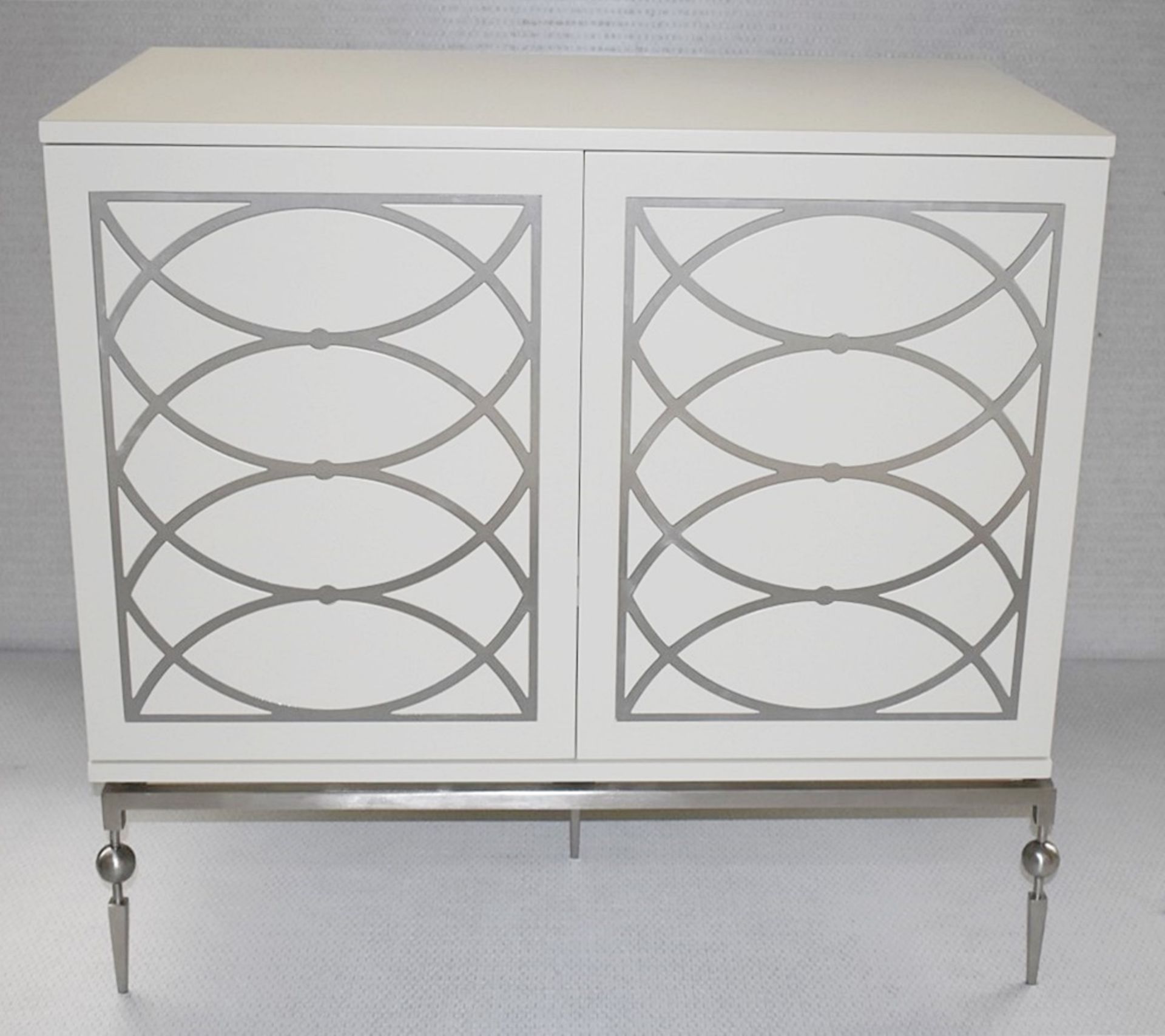 1 x JUSTIN VAN BREDA 'Margot' Beskoke 2-Door Cream Sideboard In Cream, With Stainless Steel Fretwork