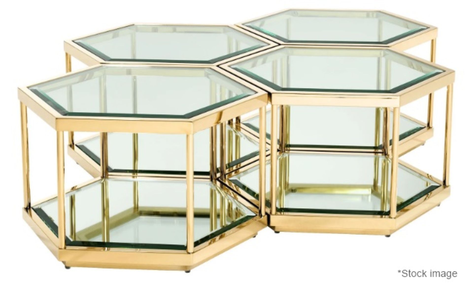 Set of 4 x EICHHOLTZ 'Sax' Opulent Glass-Lined Modular Coffee Tables In Gold - Original RRP £3,925 - Image 3 of 4