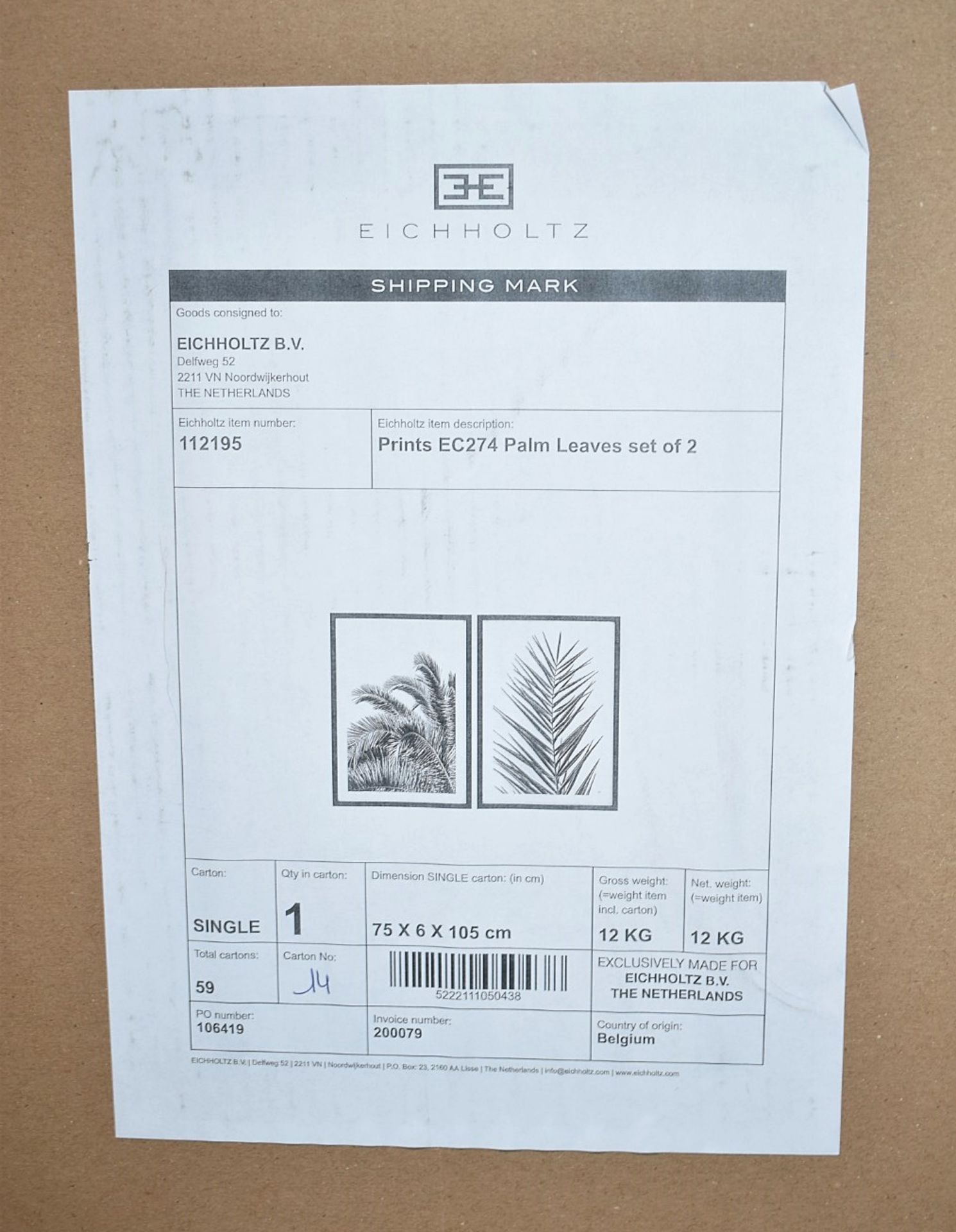 Set Of 2 x EICHHOLTZ Framed Monochrome Art Prints Of Palm Leaves - Original RRP £1,400! - Image 2 of 4