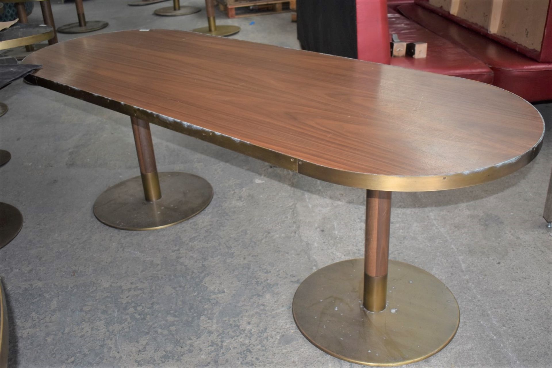 1 x Oval Banqueting Dining Table By AKP Design Athens - Walnut Top With Antique Brass Edging - Image 15 of 16