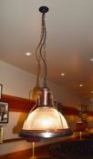 4 x Industrial-style Pendant Light Fittings In Copper With Pleated Glass Shades