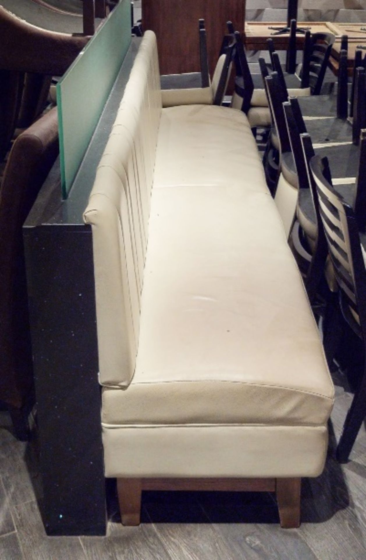 1 x Upholstered 2.7-Metre Long Restaurant Seating Bench In Cream With A Quartz Covered Back Frame - Image 2 of 7