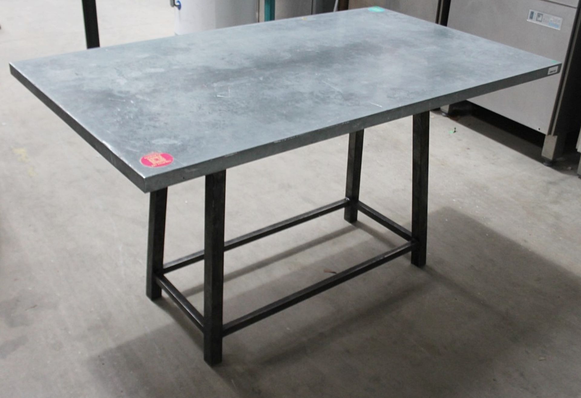 1 x Industrial-Style Metal Topped Restaurant Table With A Welded Iron Base - Dimensions: H74 x - Image 2 of 6