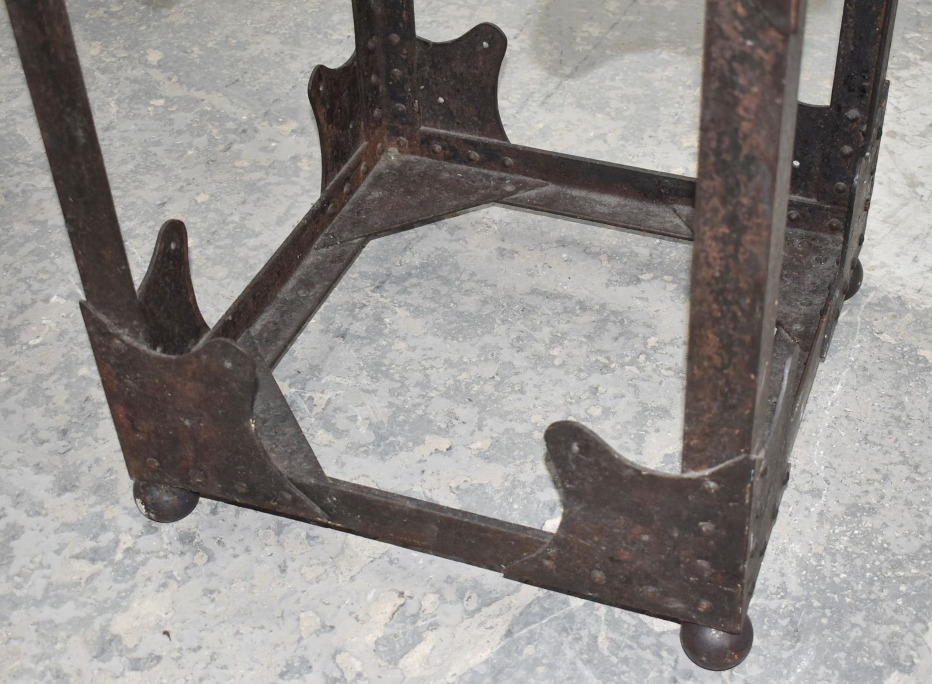 1 x Vintage Butchers Block With Riveted Steel Base, Utensil Hanging Rail and Heavy Stone Block Top - Image 8 of 11