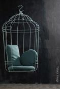 1 x ONTWERPDUO 'Cageling' Ceiling Suspended Cage Seat Wire Chair In Turquoise - Original RRP £2,015