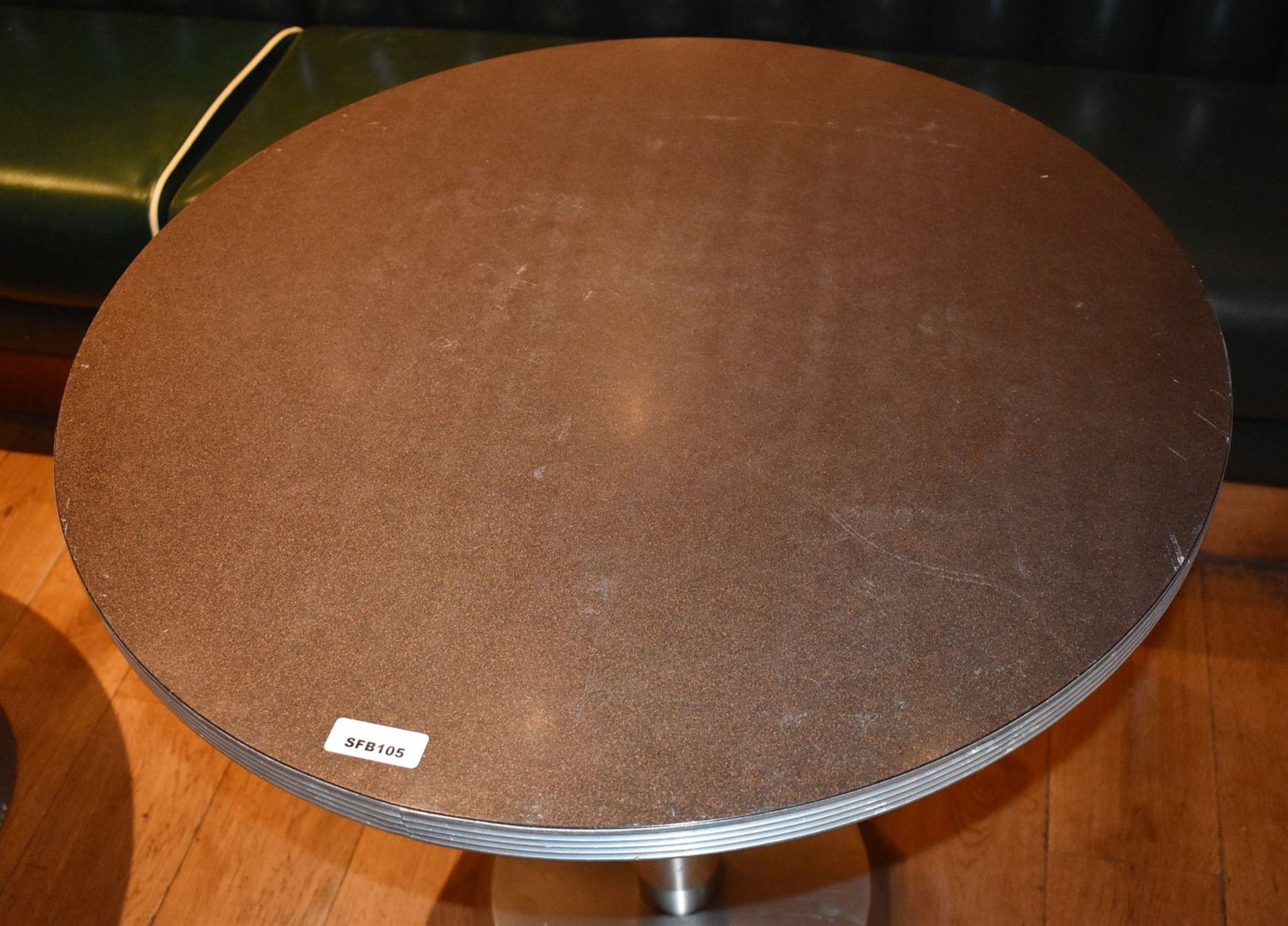 1 x Round Restaurant Dining Table Featuring Brushed Metal Edging and Base - Dimensions: ⌀76 x H76cm - Image 2 of 2