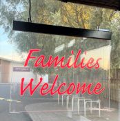 1 x Restaurant Families Welcome Illuminated Hanging Window Sign in Acrylic