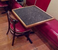 4 x Square Restaurant Dining Tables With Granite Style Surface, Wooden Edging and Cast Iron