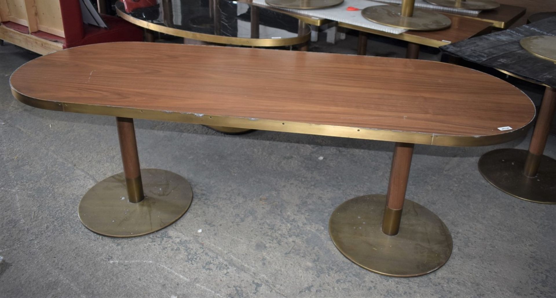 1 x Oval Banqueting Dining Table By AKP Design Athens - Walnut Top With Antique Brass Edging - Image 8 of 16