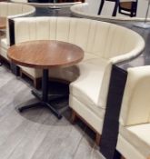 4 x Restaurant C-Shaped Seating Booths, Upholstered In A Cream Faux Leather, With A Pleated High