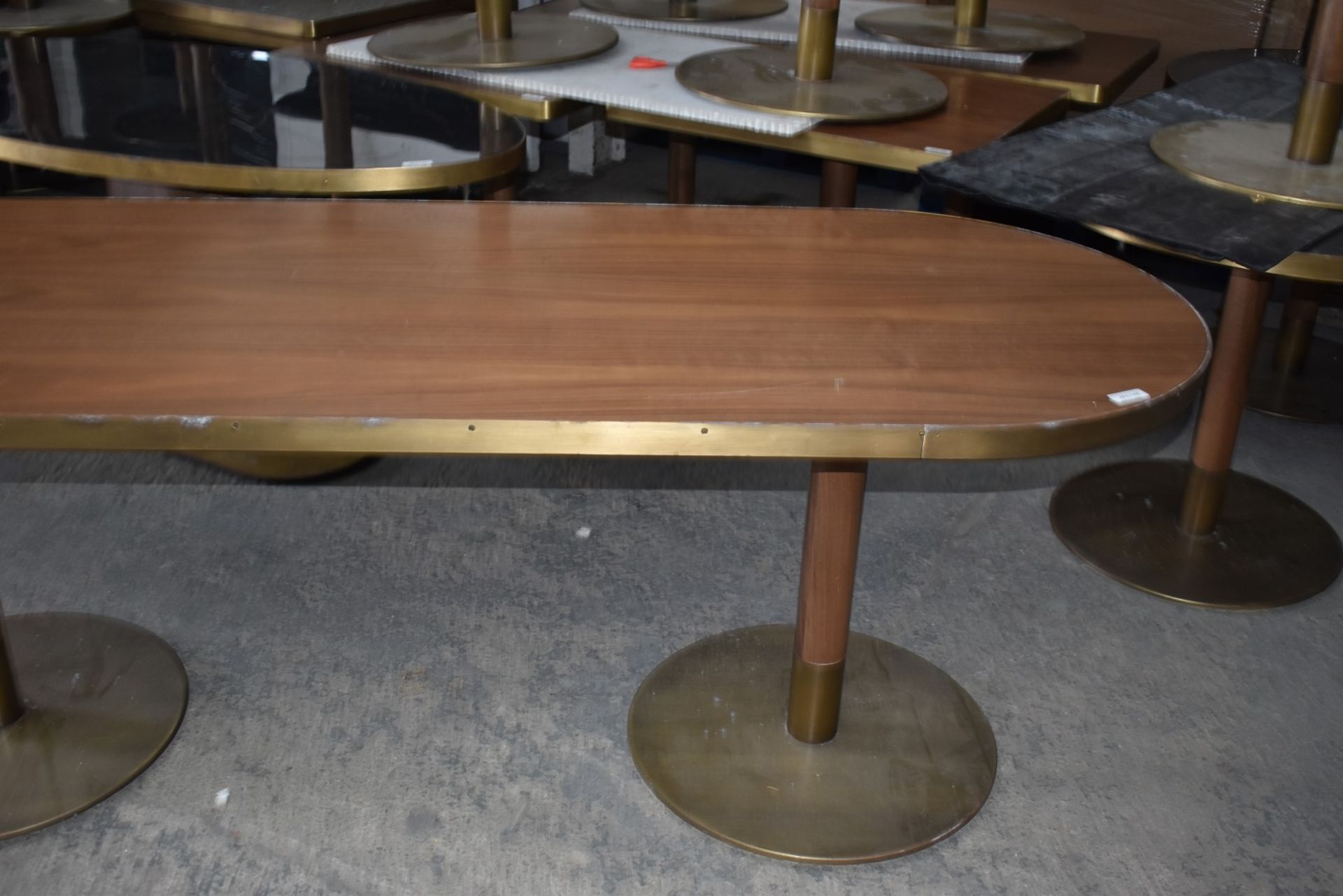 1 x Oval Banqueting Dining Table By AKP Design Athens - Walnut Top With Antique Brass Edging - Image 13 of 16
