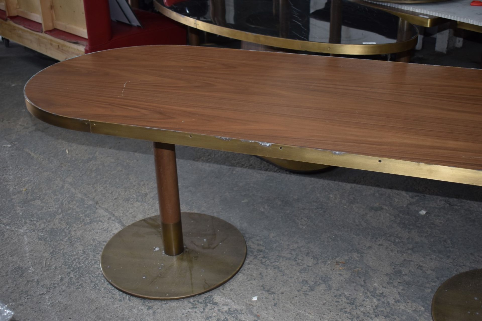 1 x Oval Banqueting Dining Table By AKP Design Athens - Walnut Top With Antique Brass Edging - Image 2 of 16