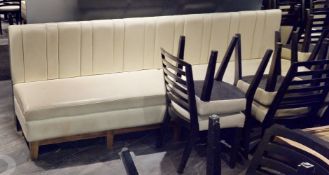 1 x Upholstered 2.7-Metre Long Restaurant Seating Bench In Cream With A Quartz Covered Back Frame