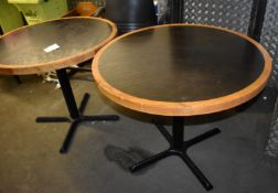 2 x Round Restaurant Tables With a 90cm Diameter - Features a Two Tone Wooden Top & Cast Iron Bases