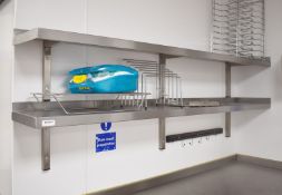 2 x Commercial Stainless Steel Wall Mounted Shelves - Dimensions: W184 x D30cm