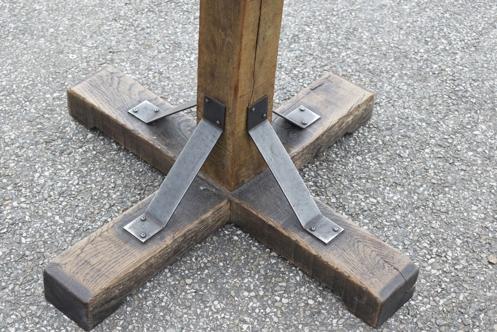 1 x Industrial 80cm Restaurant Table - Stone Style Top With Steel Edging and a Rustic Timber Base - Image 2 of 5