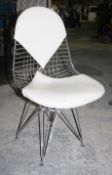 4 x Eames DKR Style Wire Chairs with Cream Leather Seat & Back Pads - Dimensions: H88 x W50 x