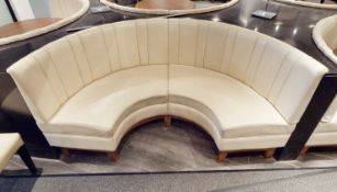 1 x Restaurant C-Shaped Seating Booth, Upholstered In A Cream Faux Leather, With A Pleated High Back