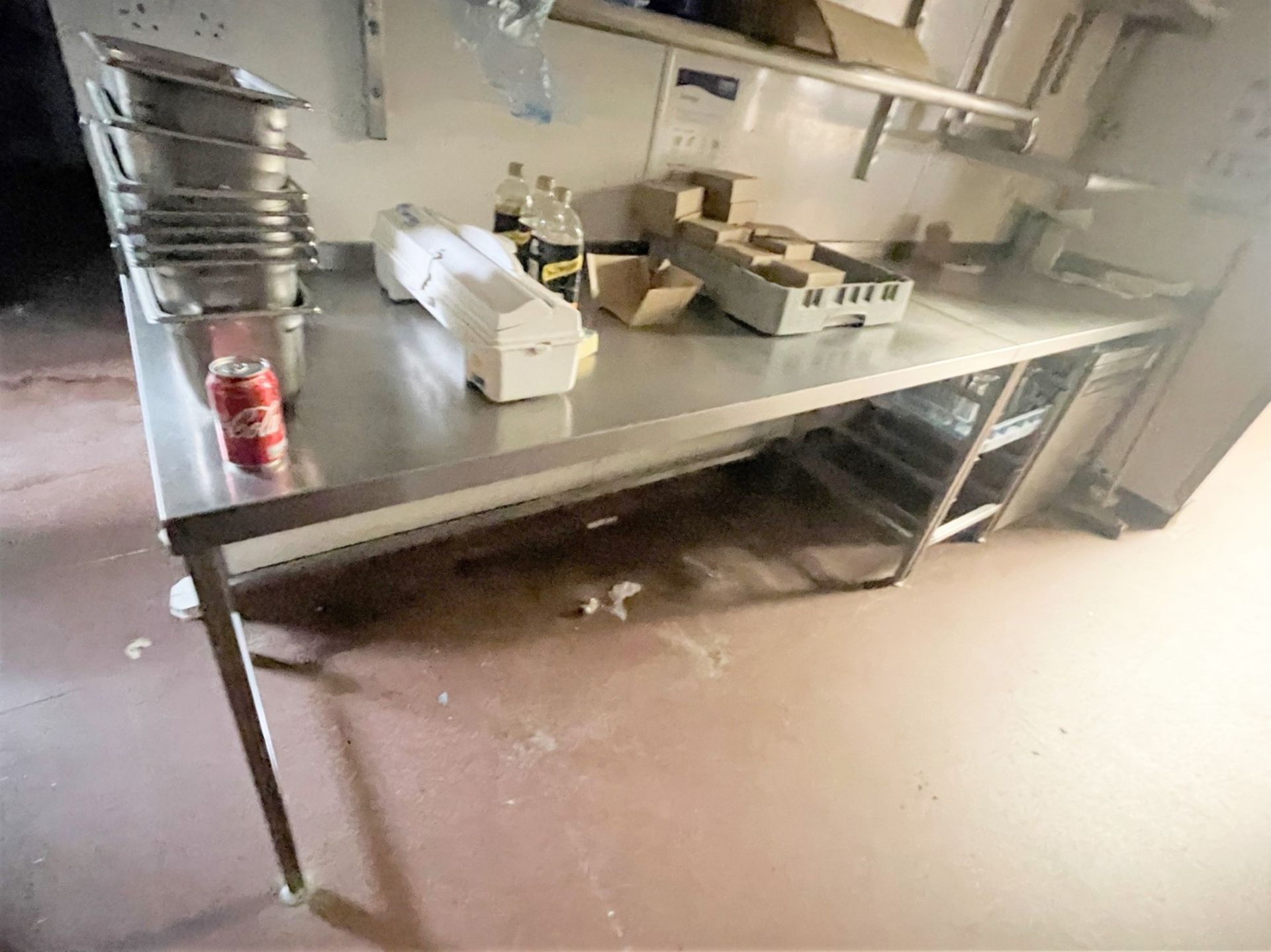 1 x Stainless Steel Prep Table Featuring Space For Undercounter Appliance and Glass Tray Shelves -