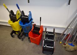1 x Assorted Collection of Commercial Mop Buckets, Spare Squeeze Wringers and 18 x Mop Handles