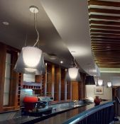 5 x Medium Contemporary Light Fittings Featuring Banded Titnted Acrylic Shades With Opal Diffusers -