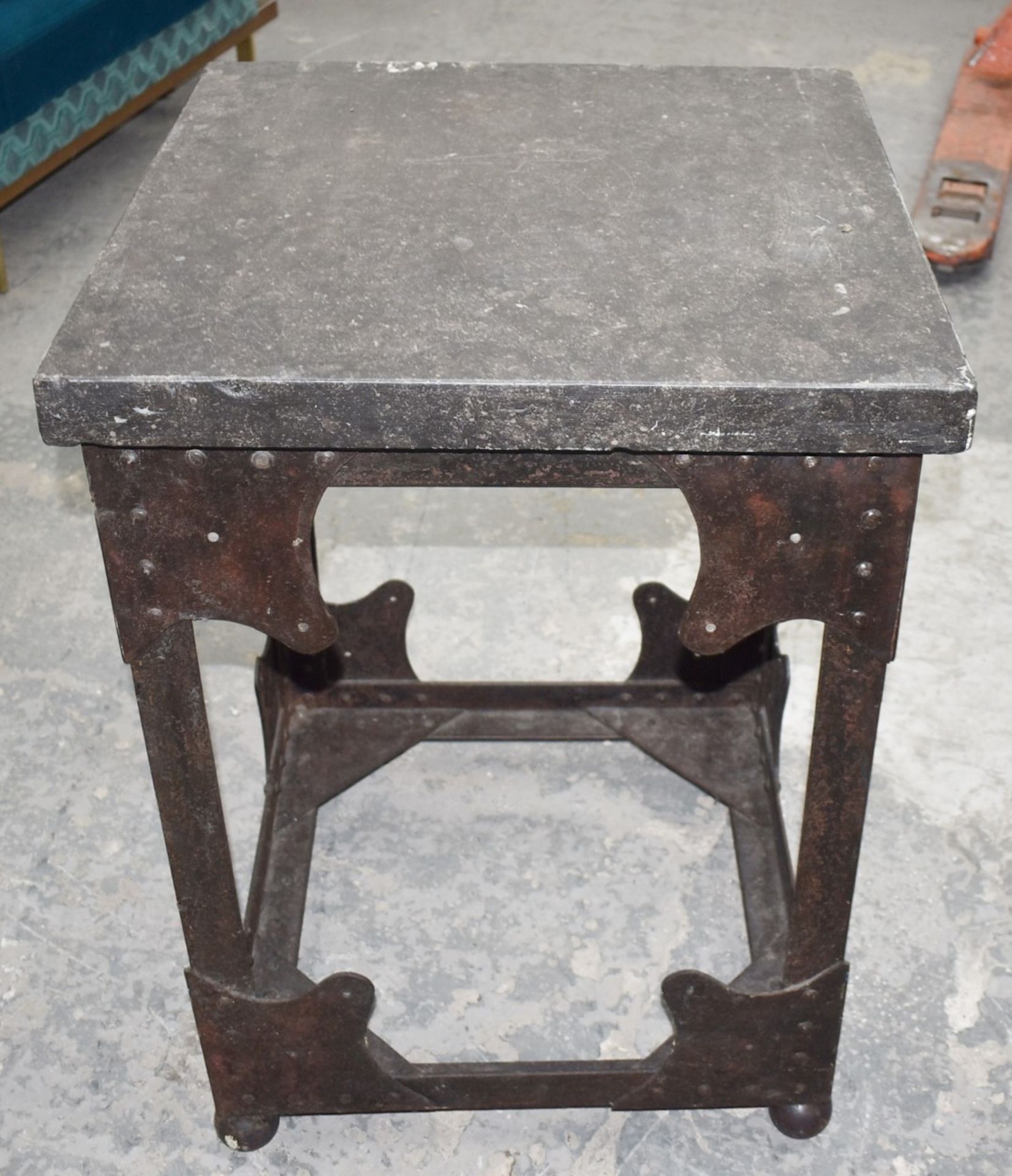 1 x Vintage Butchers Block With Riveted Steel Base, Utensil Hanging Rail and Heavy Stone Block Top - Image 11 of 11