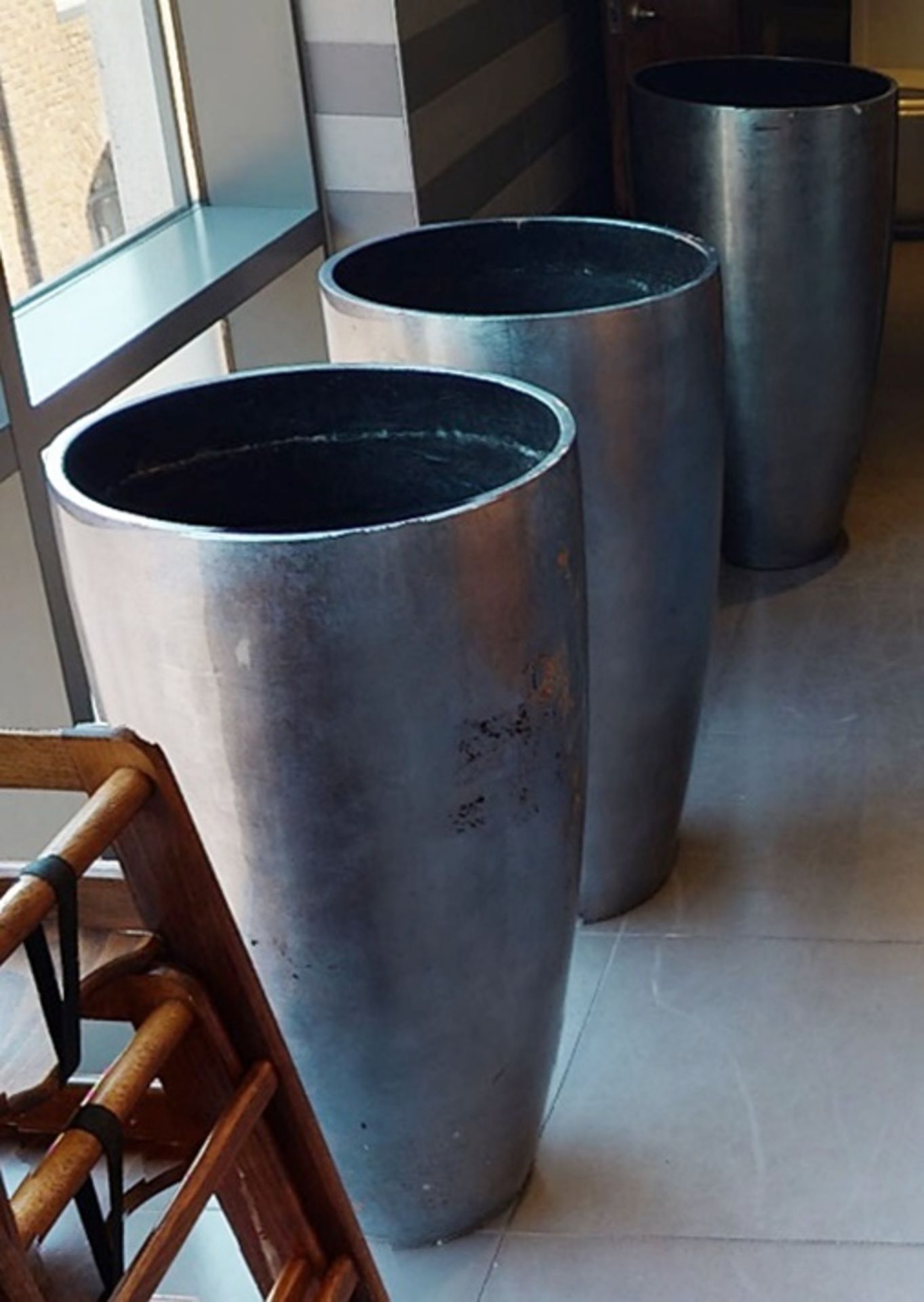 3 x Large Statement Planters With A Metallic Finish - Ref: GEN781 WH2 - CL811 BEL - Location:
