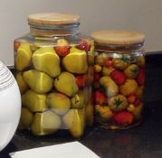2 x Restaurant Decorative Display Jars Containing Picked Fruit And Vegetables - Ref: HRX234 WH2 -