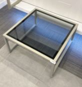 3 x Low-Profile Square Shop Retail Display Tables With Tinted Glass Tops