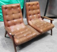 1 x Bark Acorn 2-Seater G-Plan Style Sofa with Vintage Tan Leather Upholstered Seats and Central