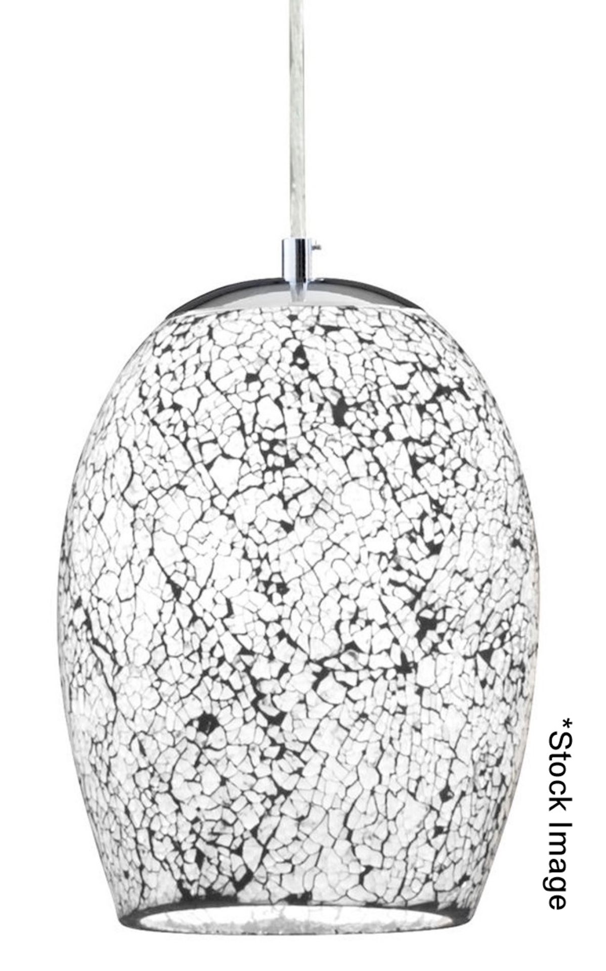 1 x SEARCHLIGHT Crackle Oval Satin Silver With White And Black Ceiling Glass Pendant 25cm - Image 2 of 2