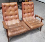 1 x Bark Acorn 2-Seater G-Plan Style Sofa with Vintage Tan Leather Upholstered Seats and Central