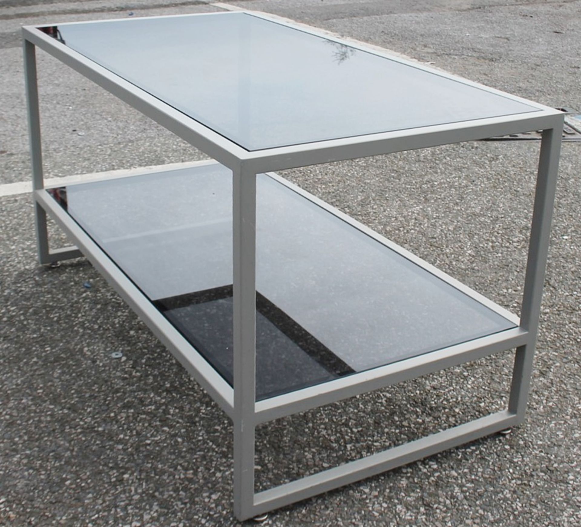 A Pair Of Commercial Display Tables With Tinted Glass Tops And Undershelves - Recently Removed - Image 3 of 4