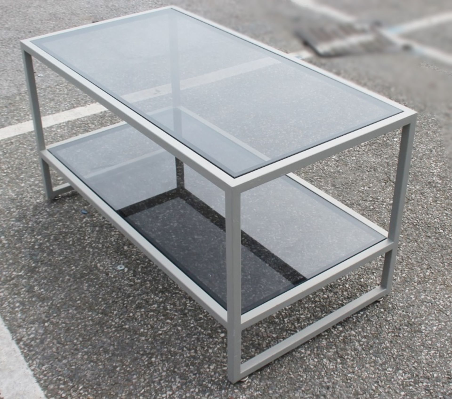 A Pair Of Commercial Display Tables With Tinted Glass Tops And Undershelves - Recently Removed - Image 2 of 4